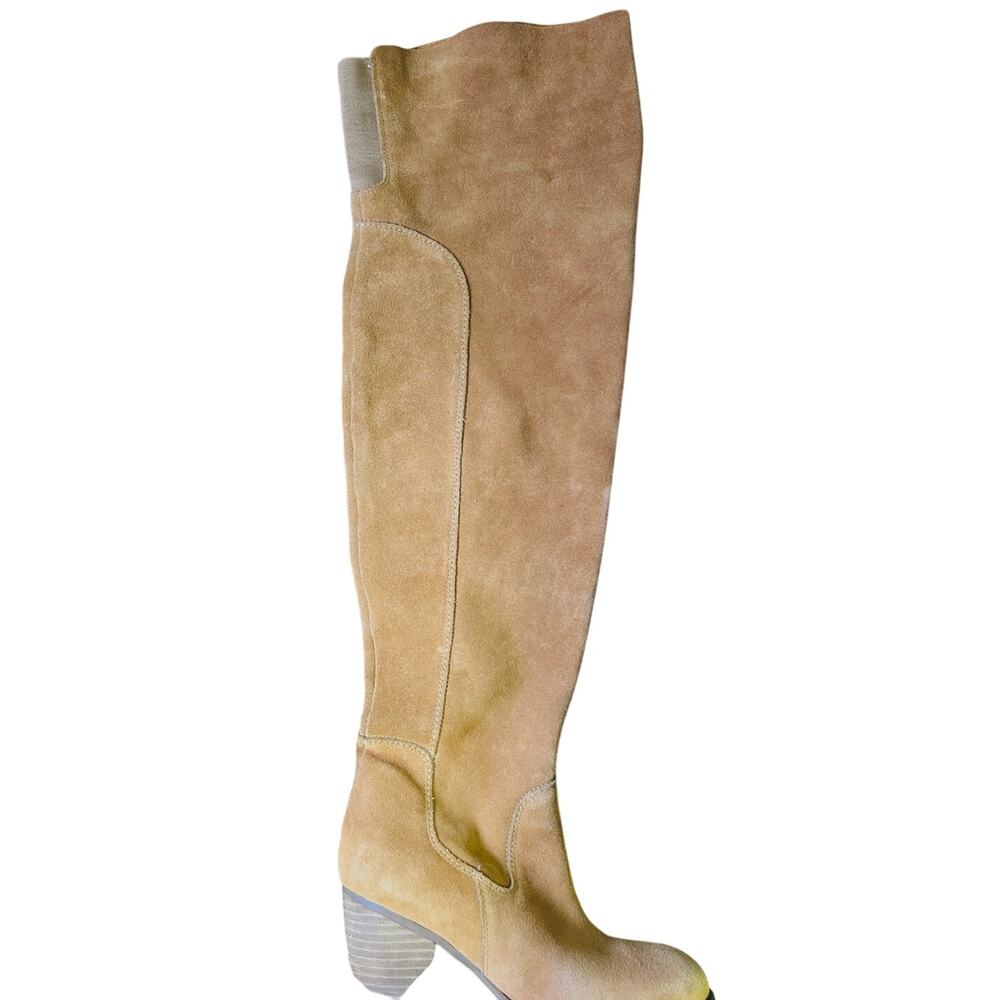 🤎 KDB Tan Suede Knee High Boots 7.5 Block Heel Western Fall Tall Zip Softcore